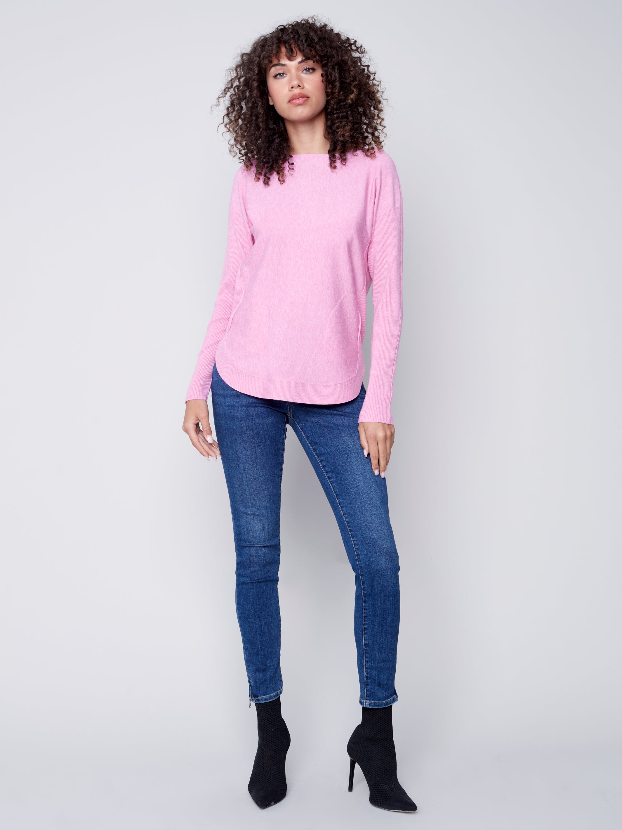 Long Sleeve Sweater with Back Eyelet Detail - Orchid