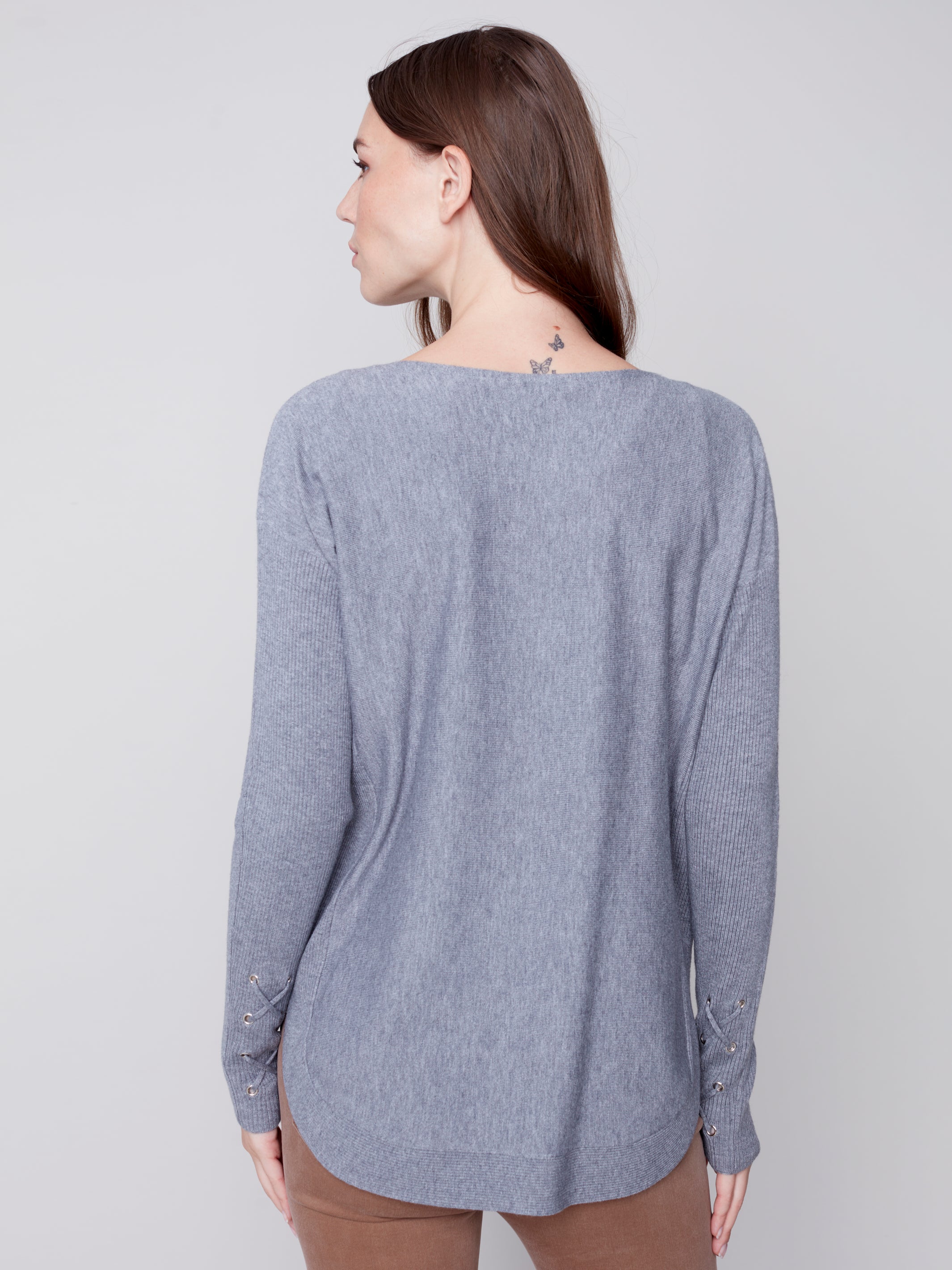 Sweater with Criss Cross Sleeve Detail - Grey
