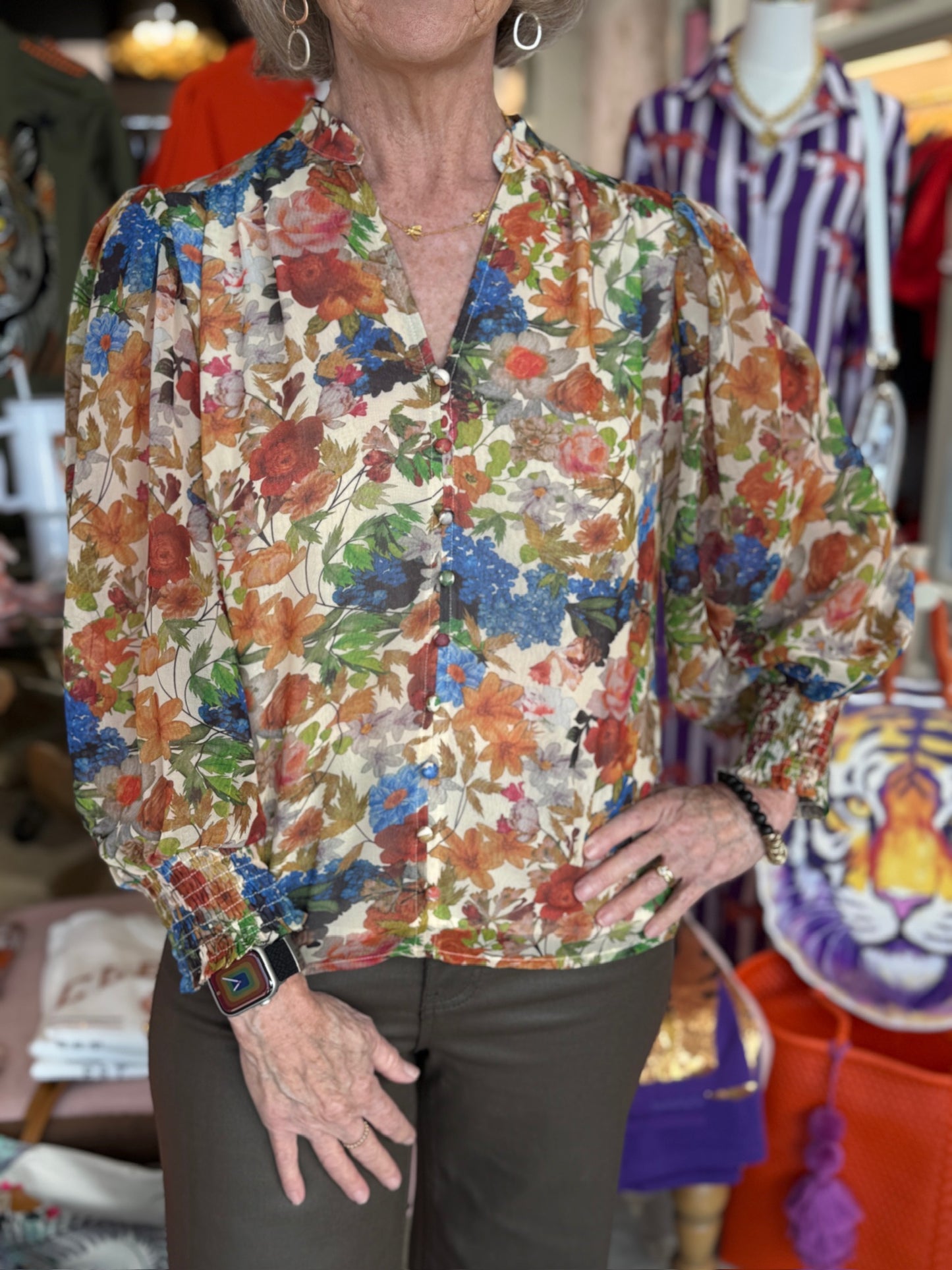 Joy Joy Front Split Buttons Top Autumn Flora