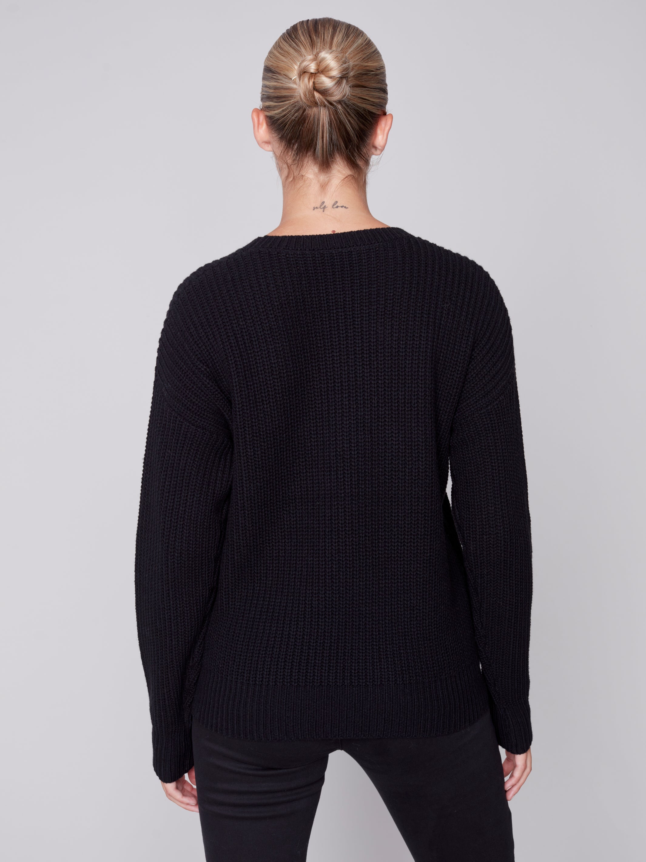 Crew-Neck And Drop-Shoulder Embroidered LOVE Sweater
