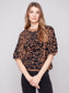 Charlie B Hairy Jacquard Knit Elbow Sleeve Balloon Shape Sweater Leopard