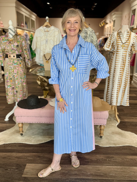 Caryn Lawn Libby Stripe Dress Women's Wedgewood blue / Size 1 (fits 0-4)