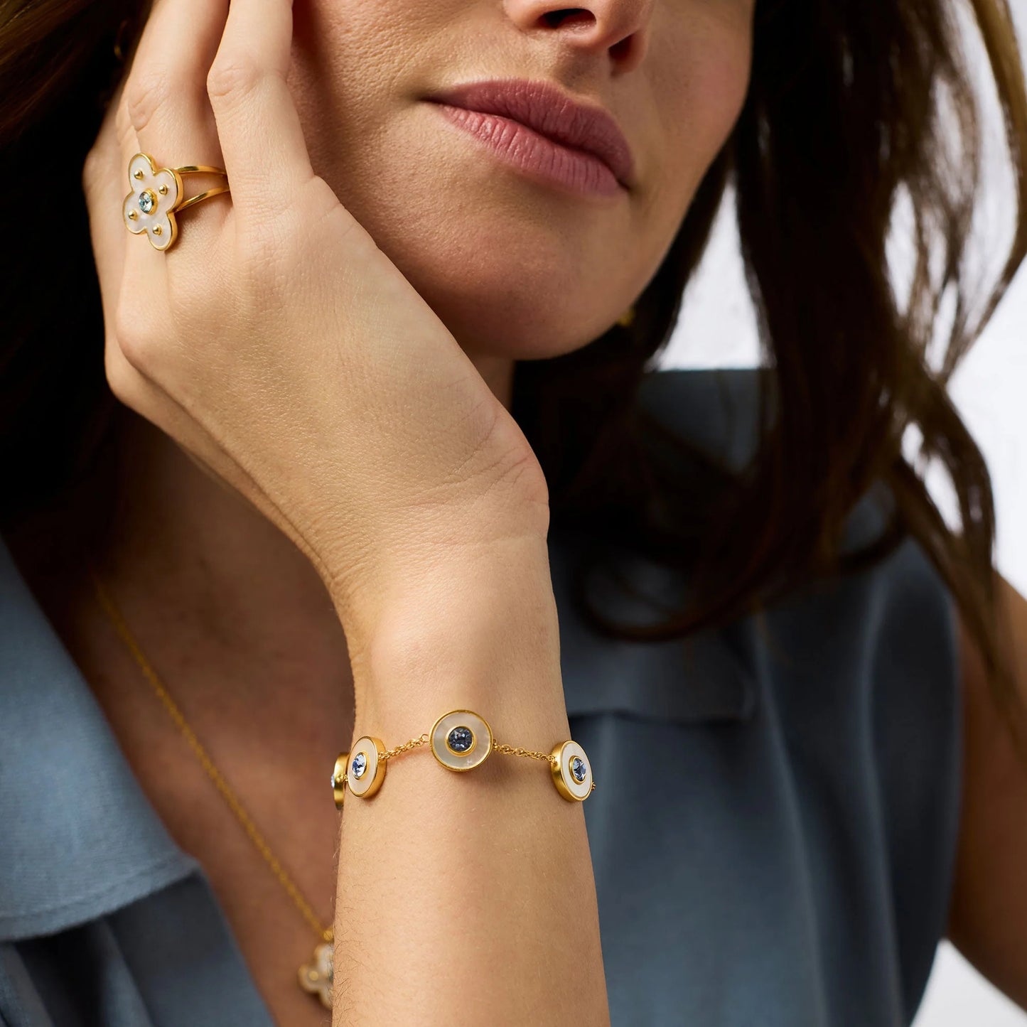 Julie Vos Colette Circle Delicate Bracelet Chalcedony Blue