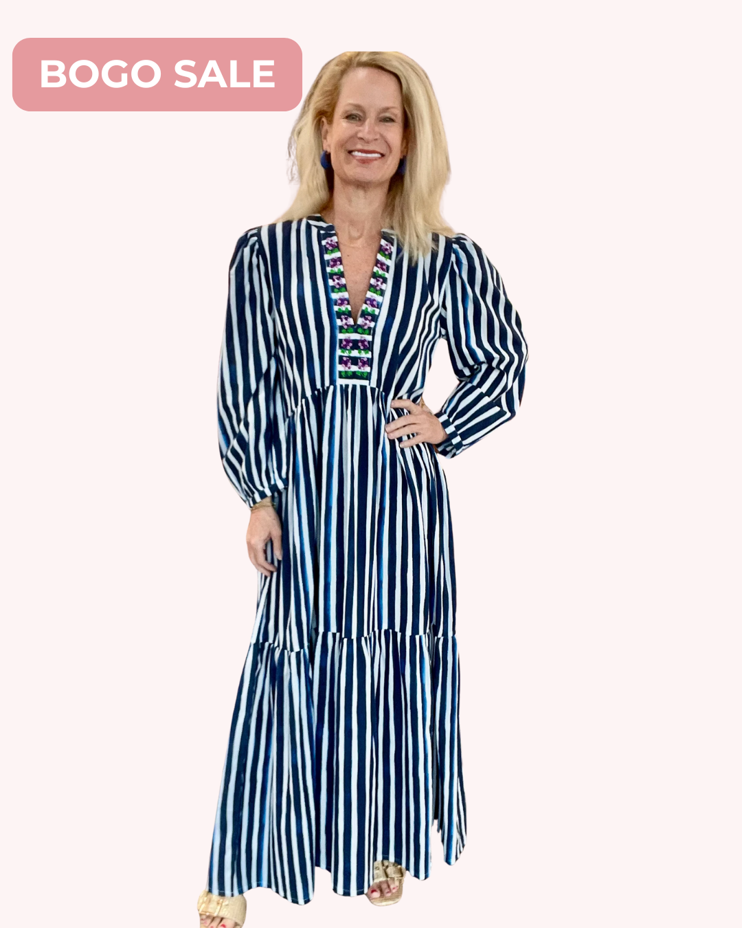 Bindu Lucy Dress Blue Stripes