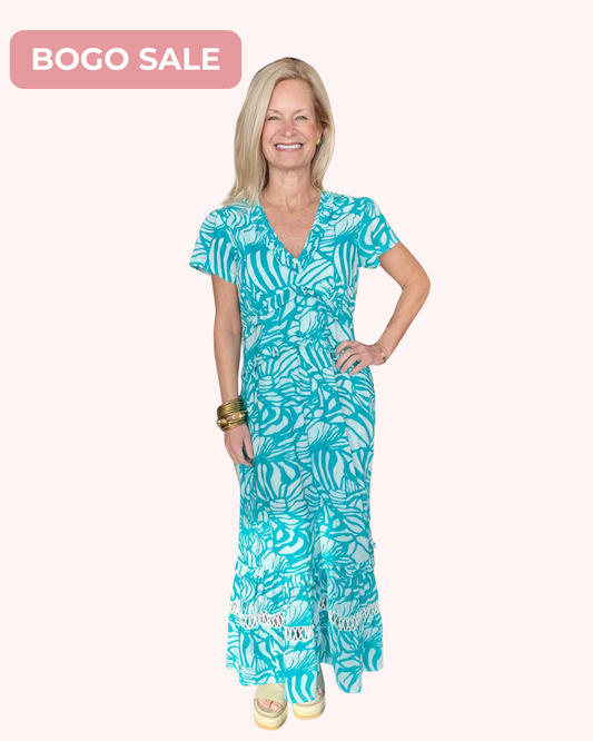 La Plage Mallory Maxi Abstract Floral White/Turquoise