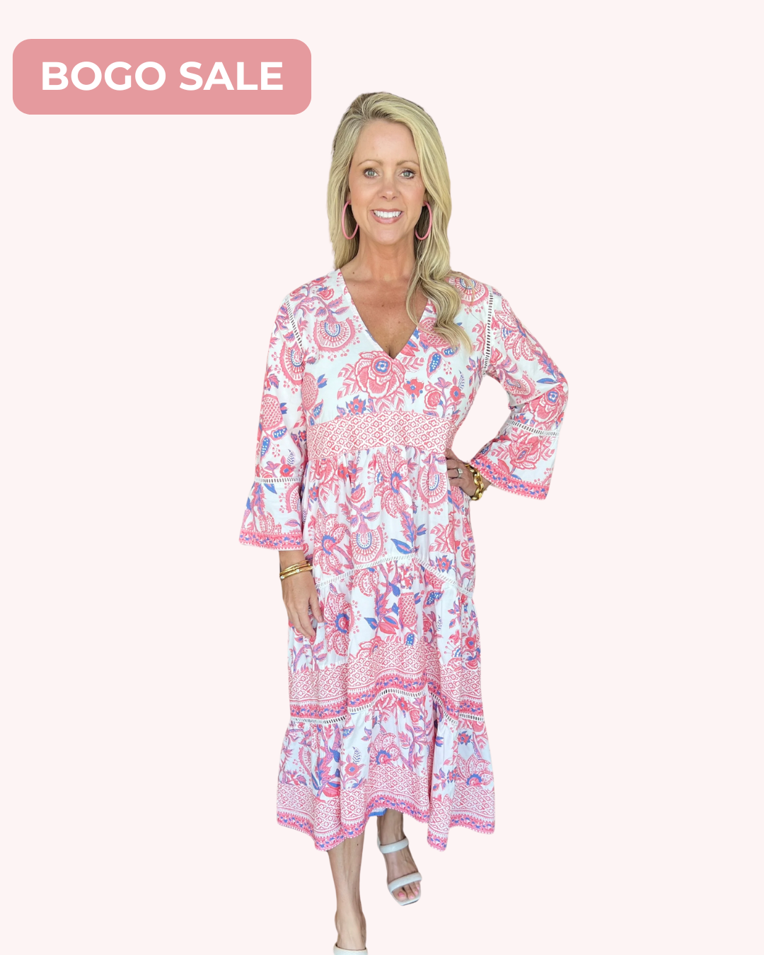 La Plage Water Mill Dress White/ Coral/ Periwinkle