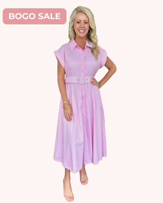 Prosperina Pink Striped Gia Midi Dress