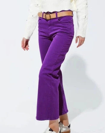 Purple Cropped Kick Flare Jeans