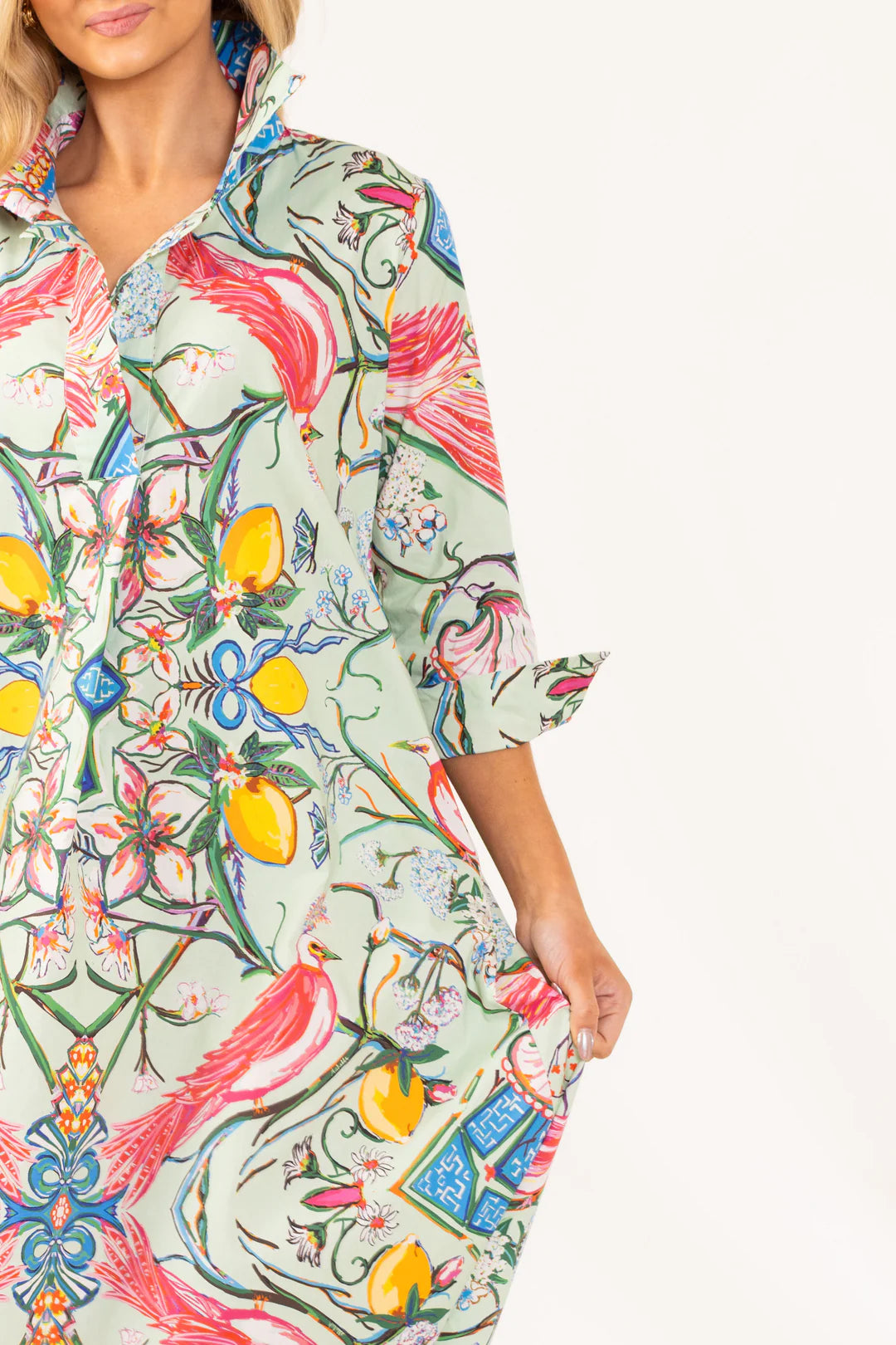 House of MBR Mint Chinois Shirt Dress Long
