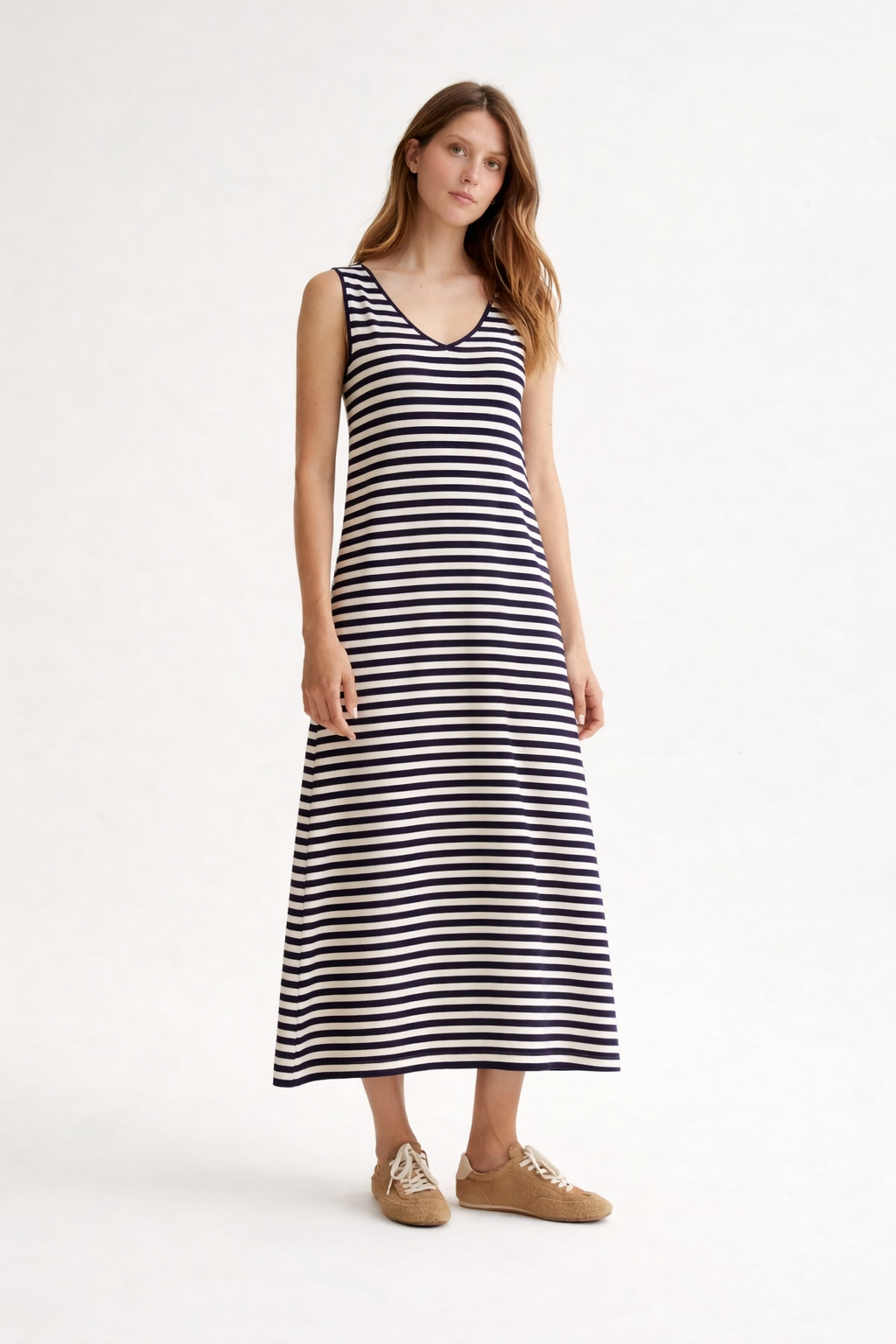 horizontal striped maxi dress Compania Fantastica Long M ed31924 this casual maxi length XFLWAM Women's Deep Vneck Size:4 size Midi lenght