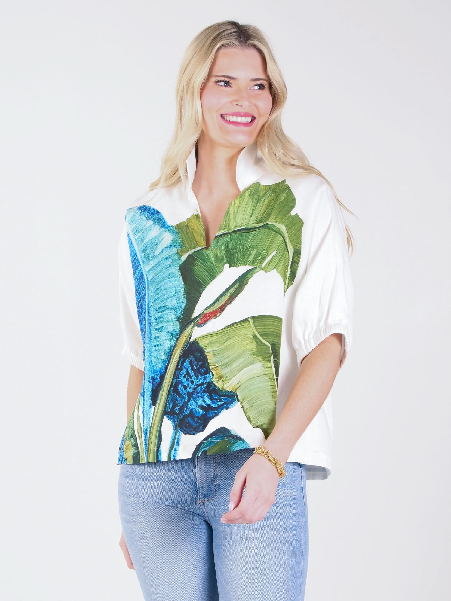 Emily McCarthy Poppy Top Linen Bellamy Leaves