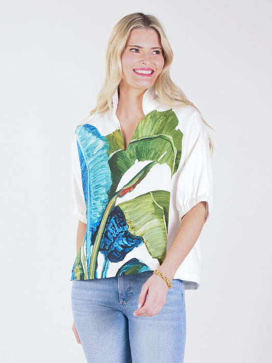 Emily McCarthy Poppy Top Linen Bellamy Leaves