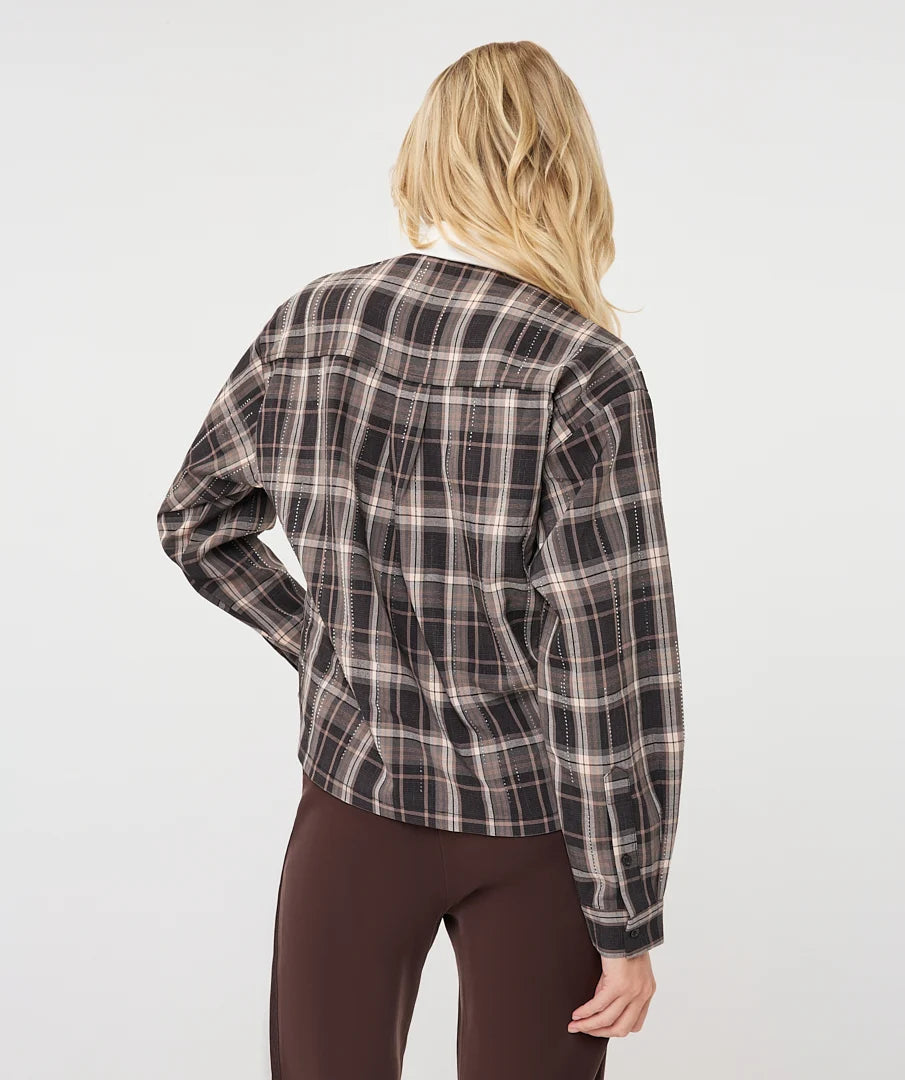 Esqualo Mocha Muse Plaid Top