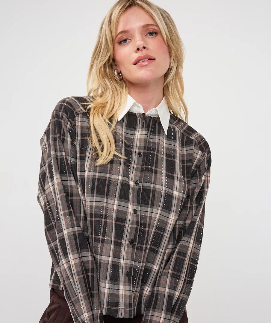 Esqualo Mocha Muse Plaid Top