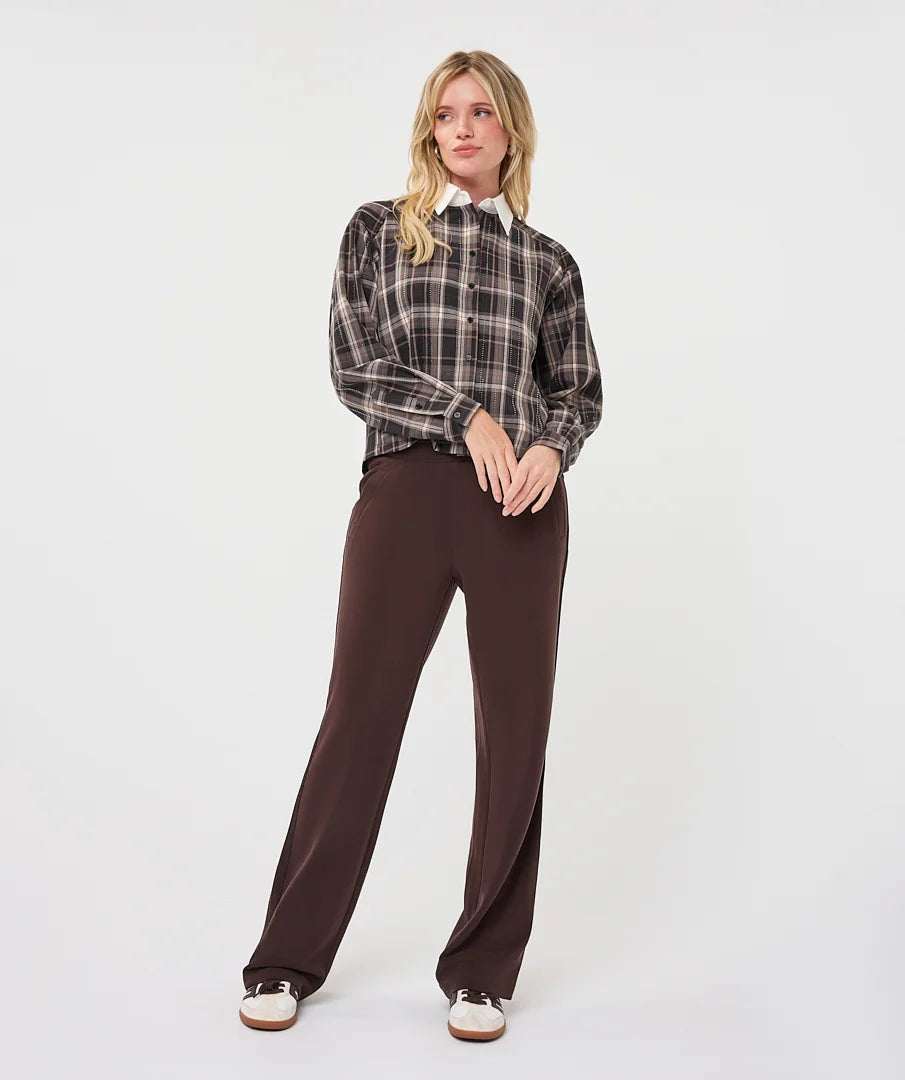Esqualo Mocha Muse Plaid Top