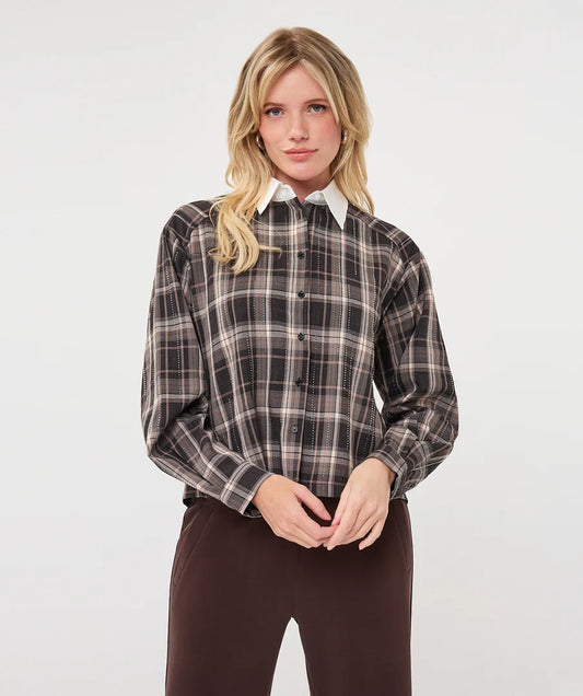 Esqualo Mocha Muse Plaid Top