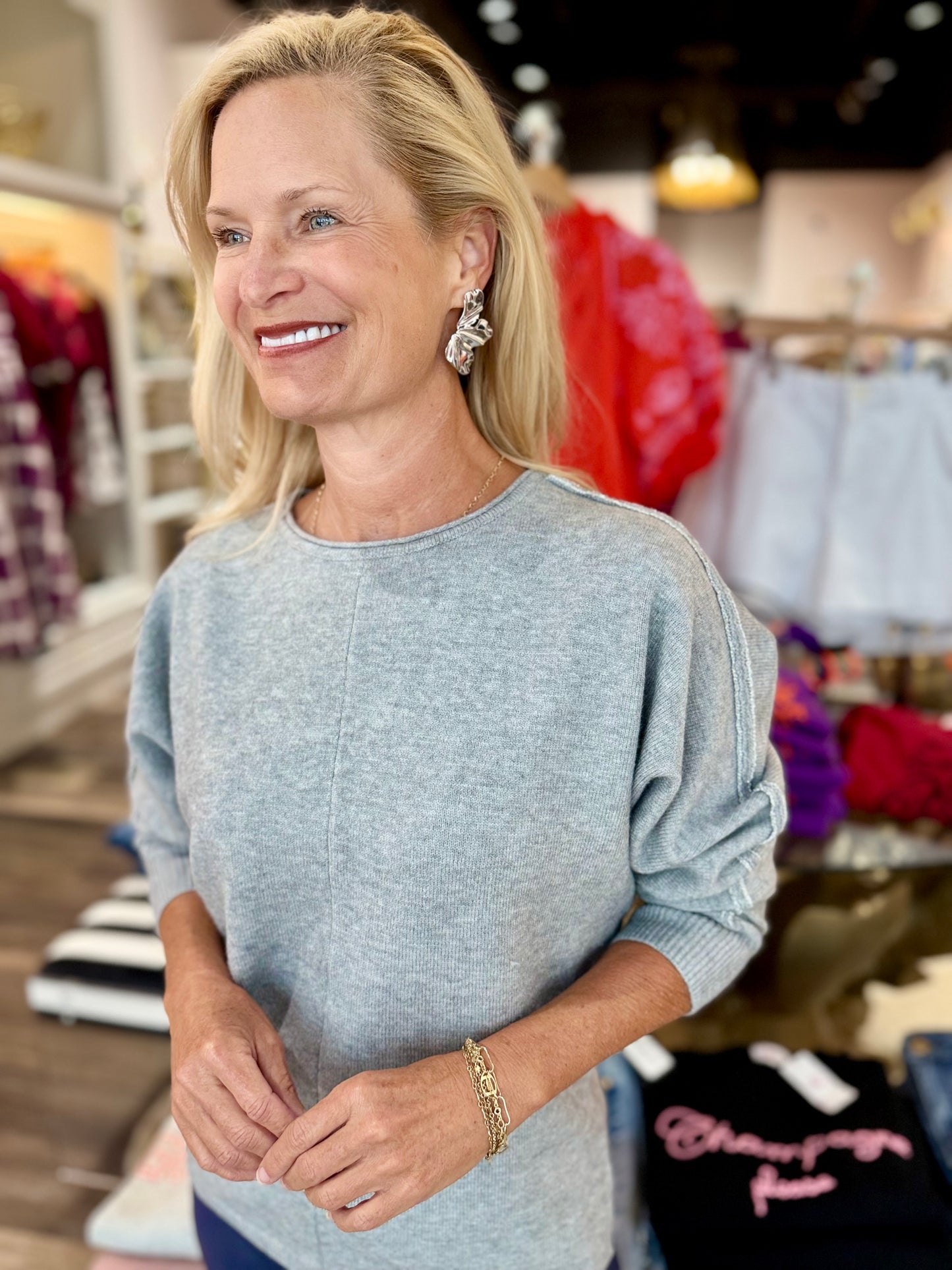 Charlie B Dolman Sleeve Sweater Grey