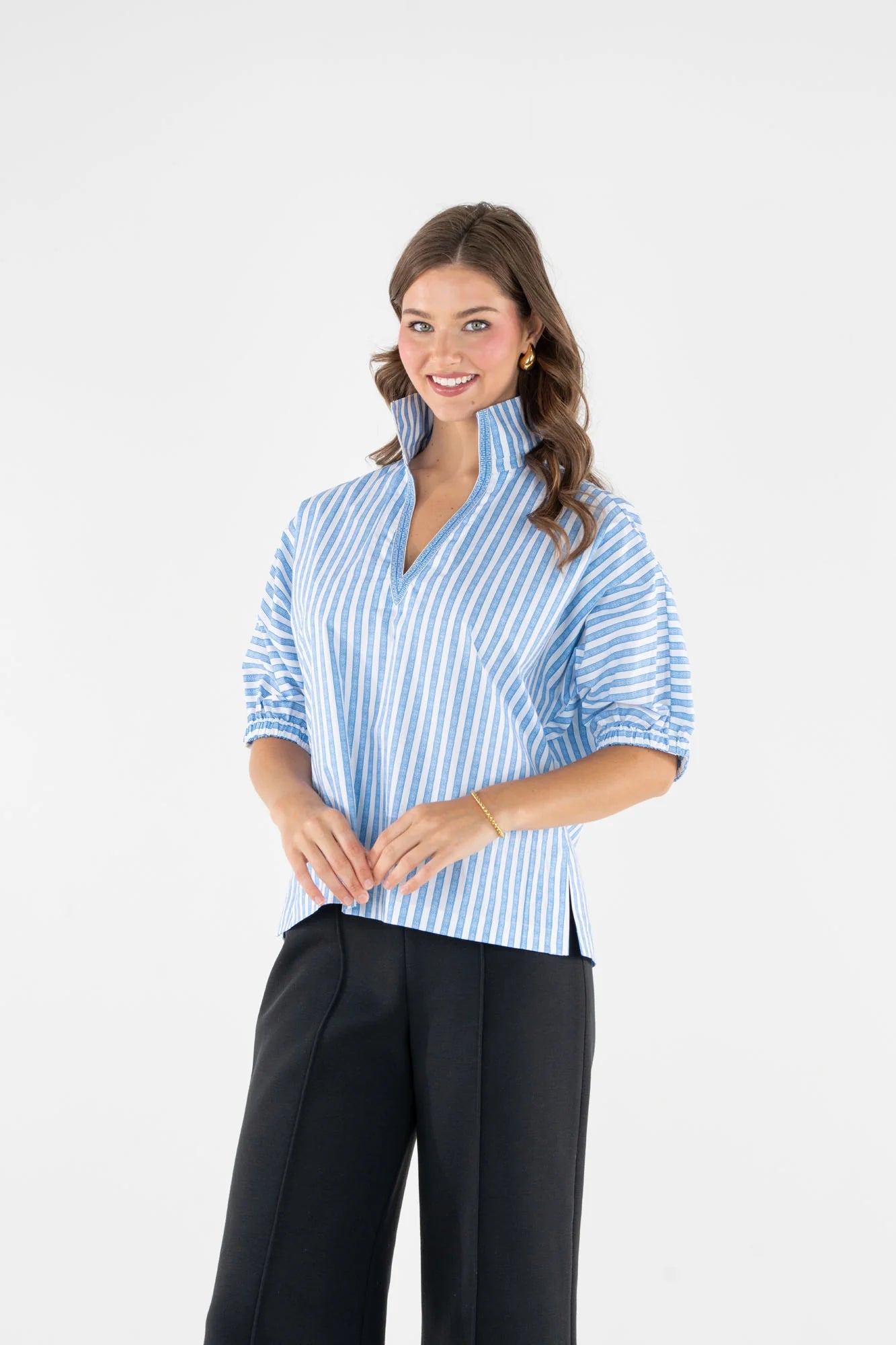 Emily McCarthy Poppy Top French Blue Stripe