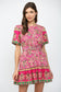Botanical Border Button Down Dress Magenta