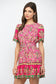 Botanical Border Button Down Dress Magenta