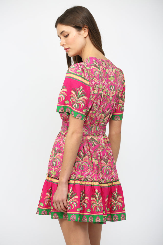 Botanical Border Button Down Dress Magenta