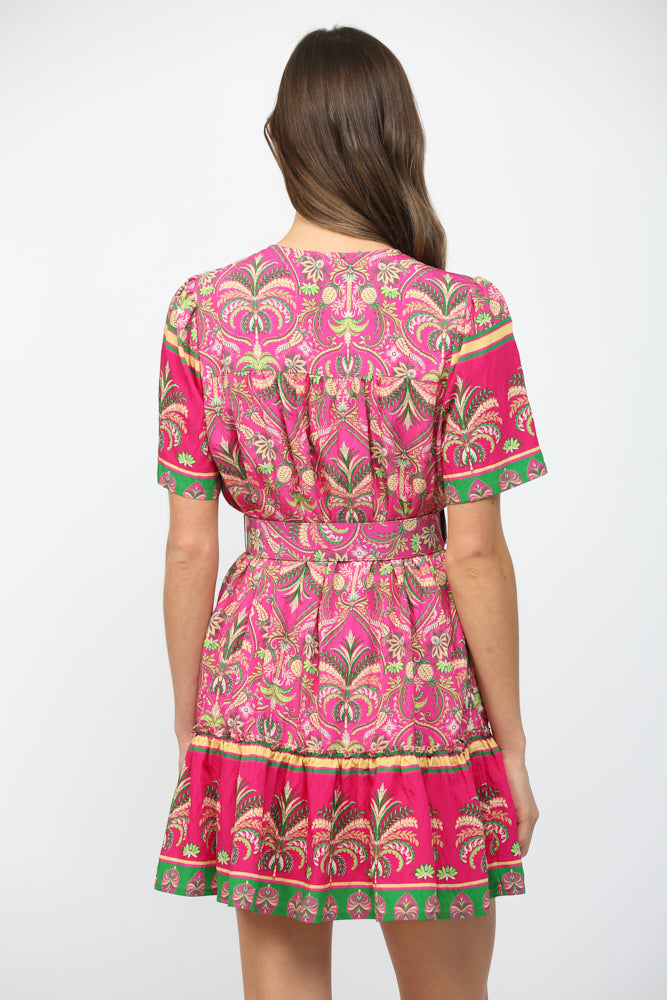 Botanical Border Button Down Dress Magenta