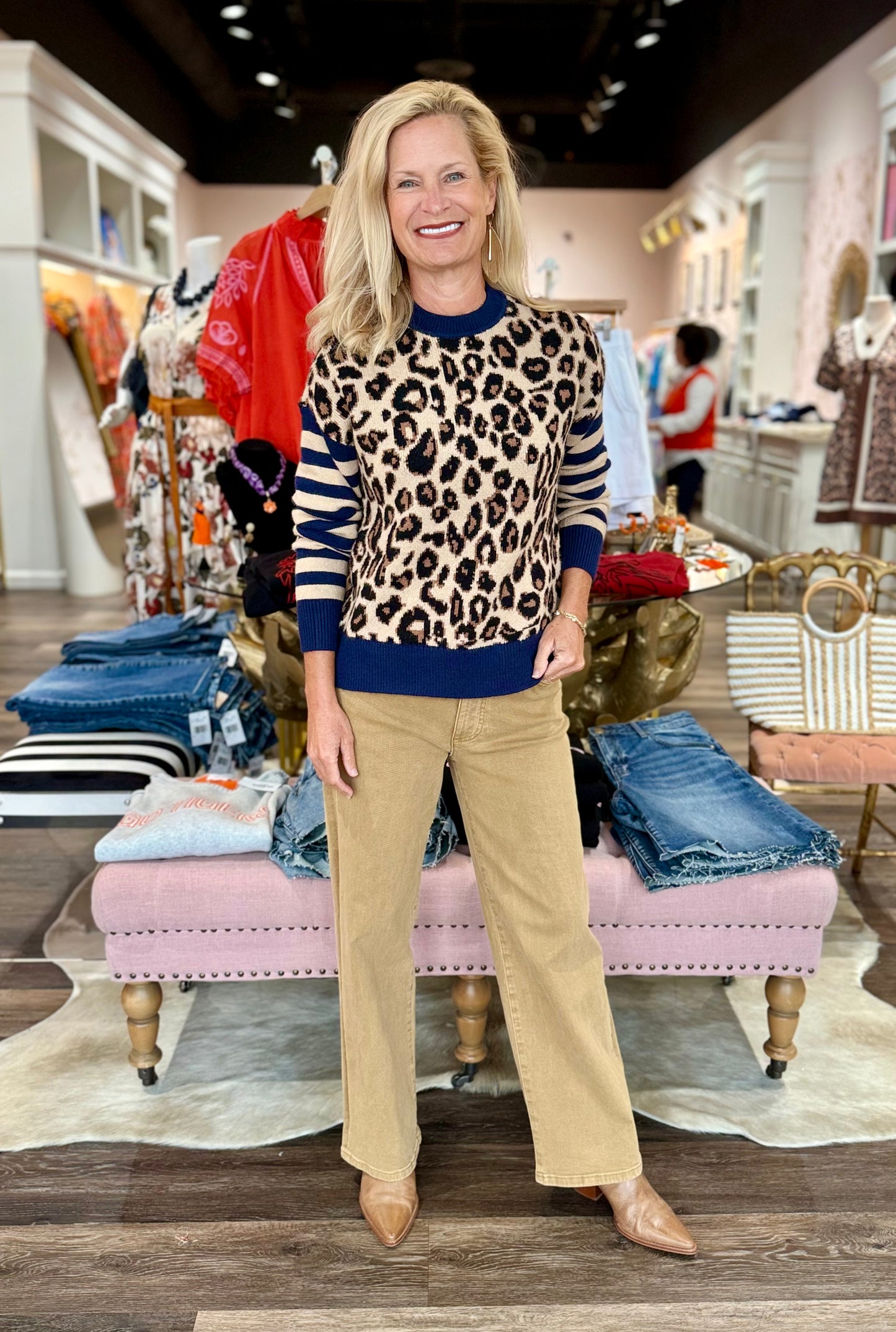 Charlie B Sweater Striped/Leopard