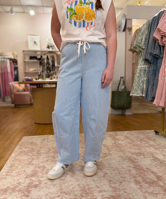 Washed Light Denim Barrel Pants