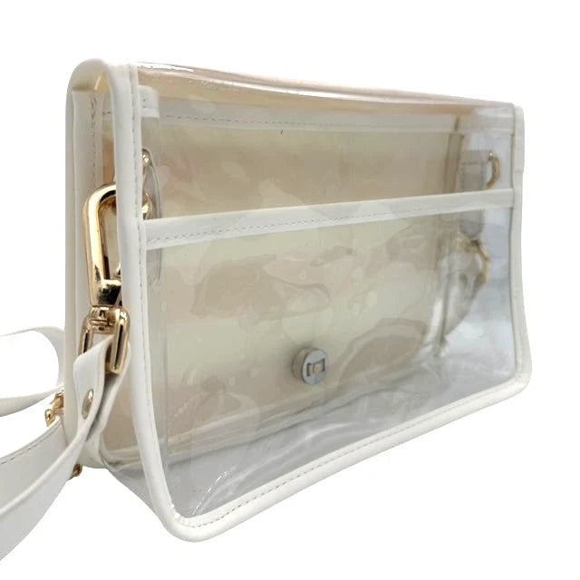 Orange Gingham Clear Stadium Bag with White Bamboo Stick