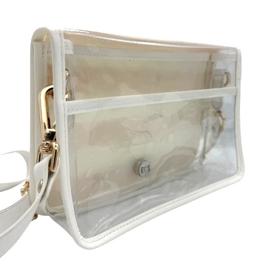 Orange Gingham Clear Stadium Bag with White Bamboo Stick