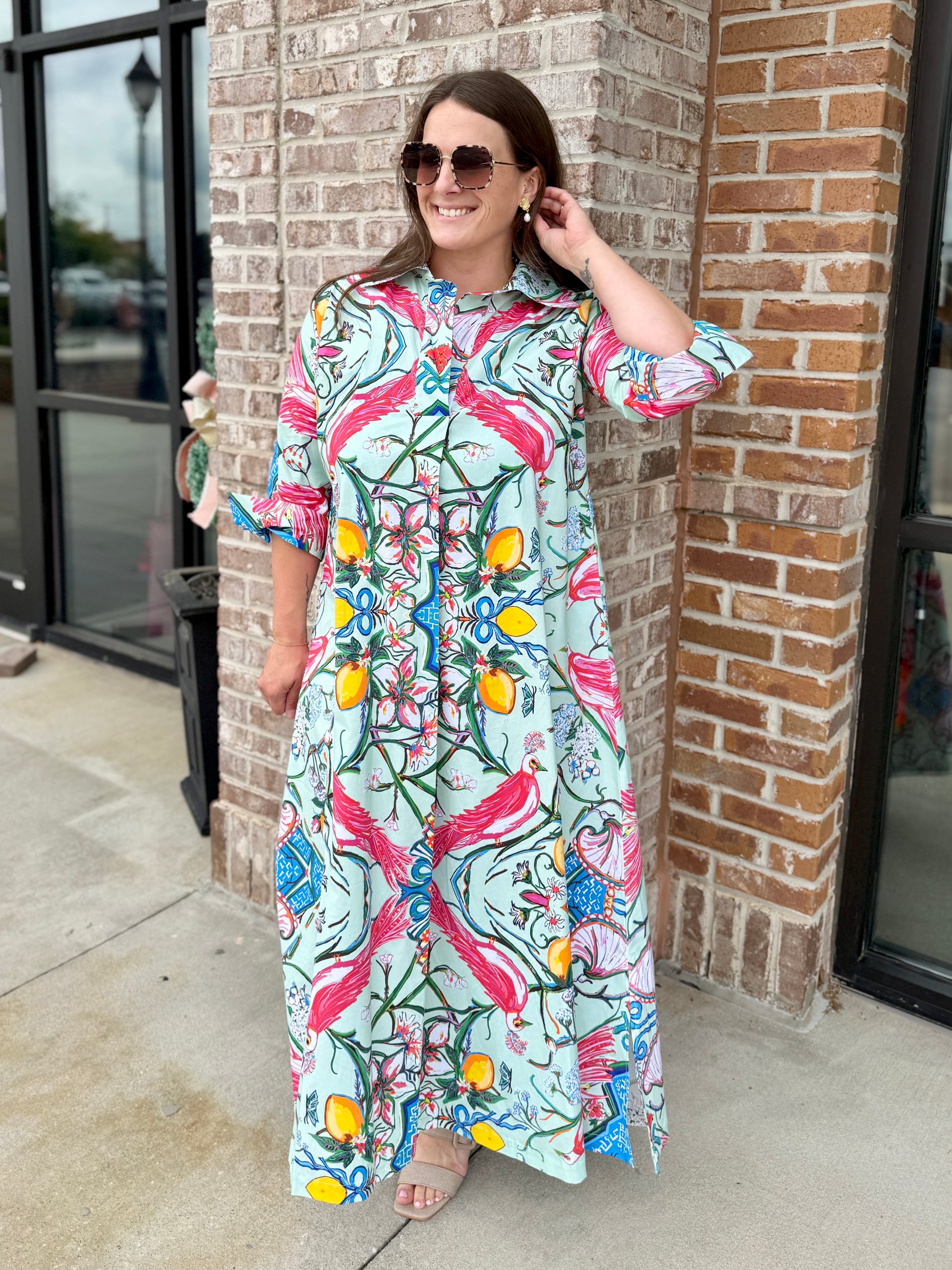 House of MBR Mint Chinois Shirt Dress Long