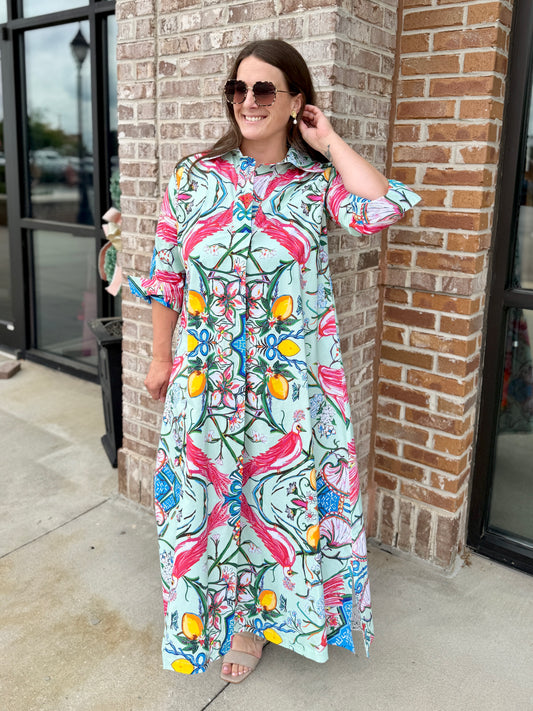 House of MBR Mint Chinois Shirt Dress Long