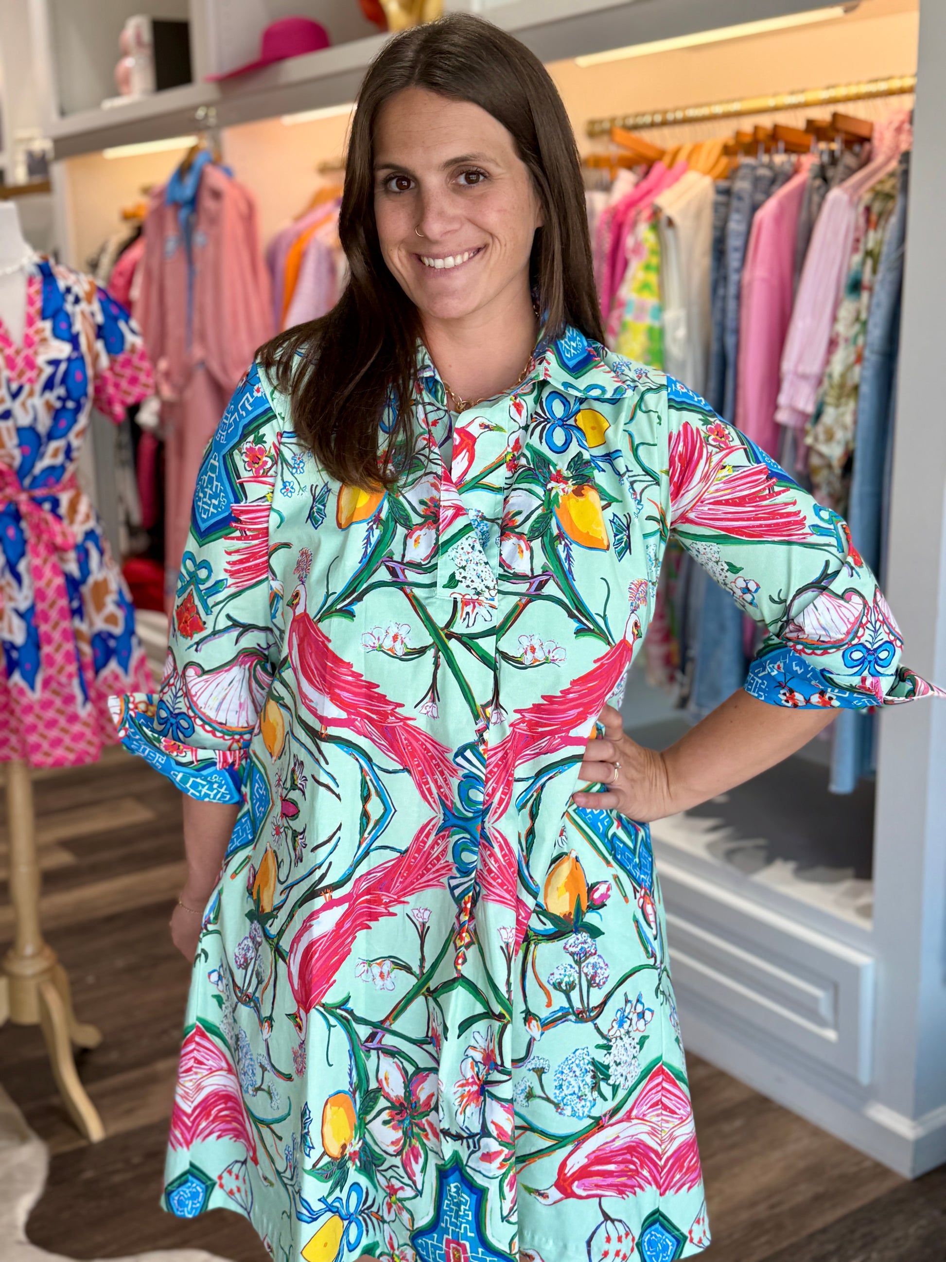 House of MBR Mint Chinois Shirt Dress Short