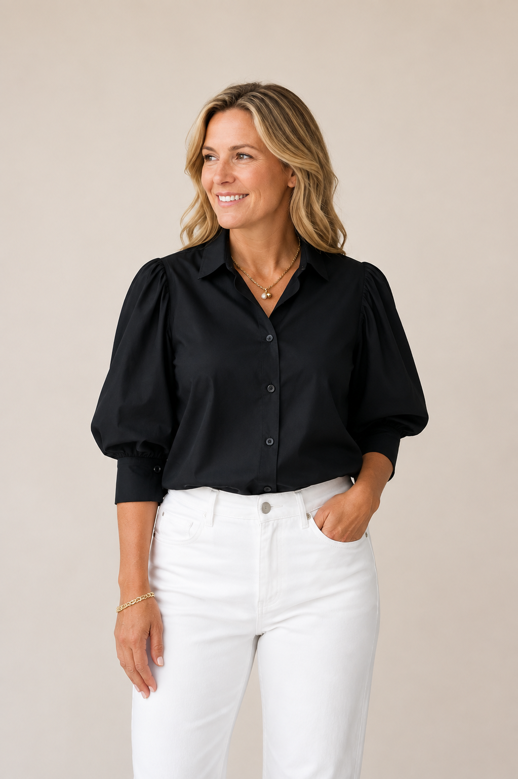Jade Puff Sleeve Top Black
