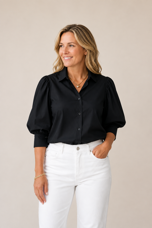Jade Puff Sleeve Top Black