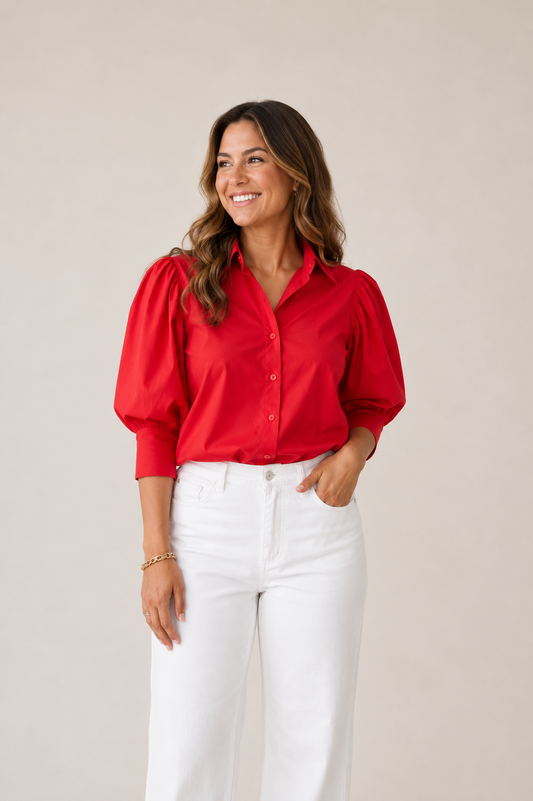 Jade Puff Sleeve Top Red