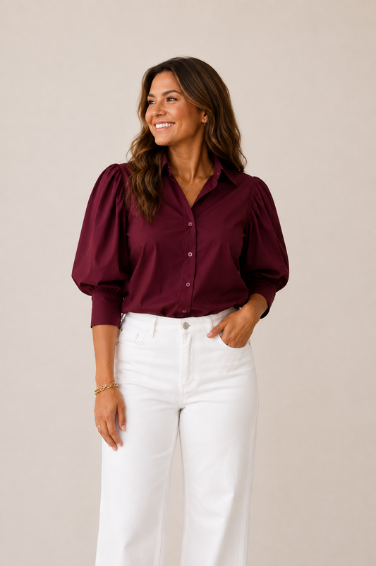 Jade Puff Sleeve Top Burgundy