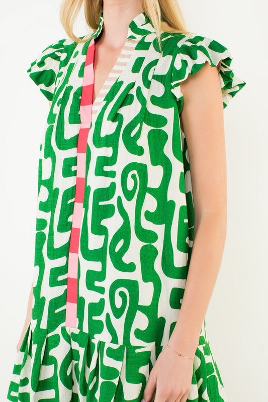 THML Abstract Pattern Dress Green