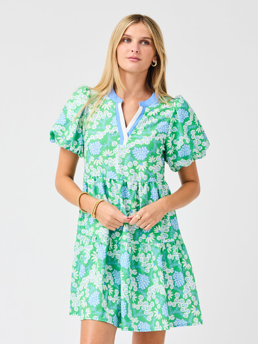 green and white floral mini dress Taking A Chance Olive Green Floral Print Cotton Puff Sleeve Mini Dress