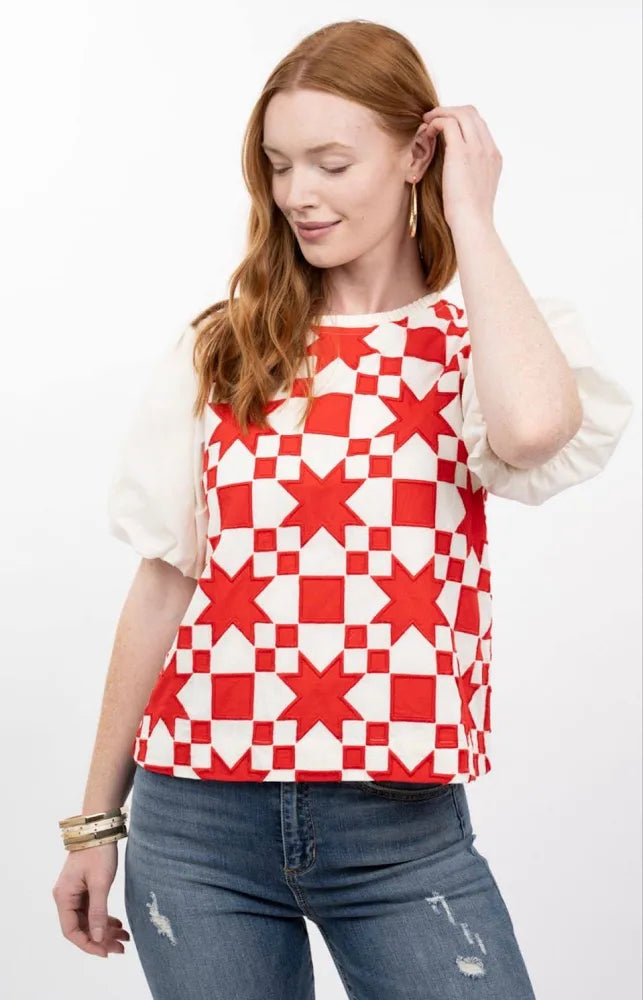 Ivy Jane Quilted Pouf Sleeve Top