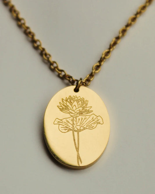 Birth Flower Necklace July Waterlilly