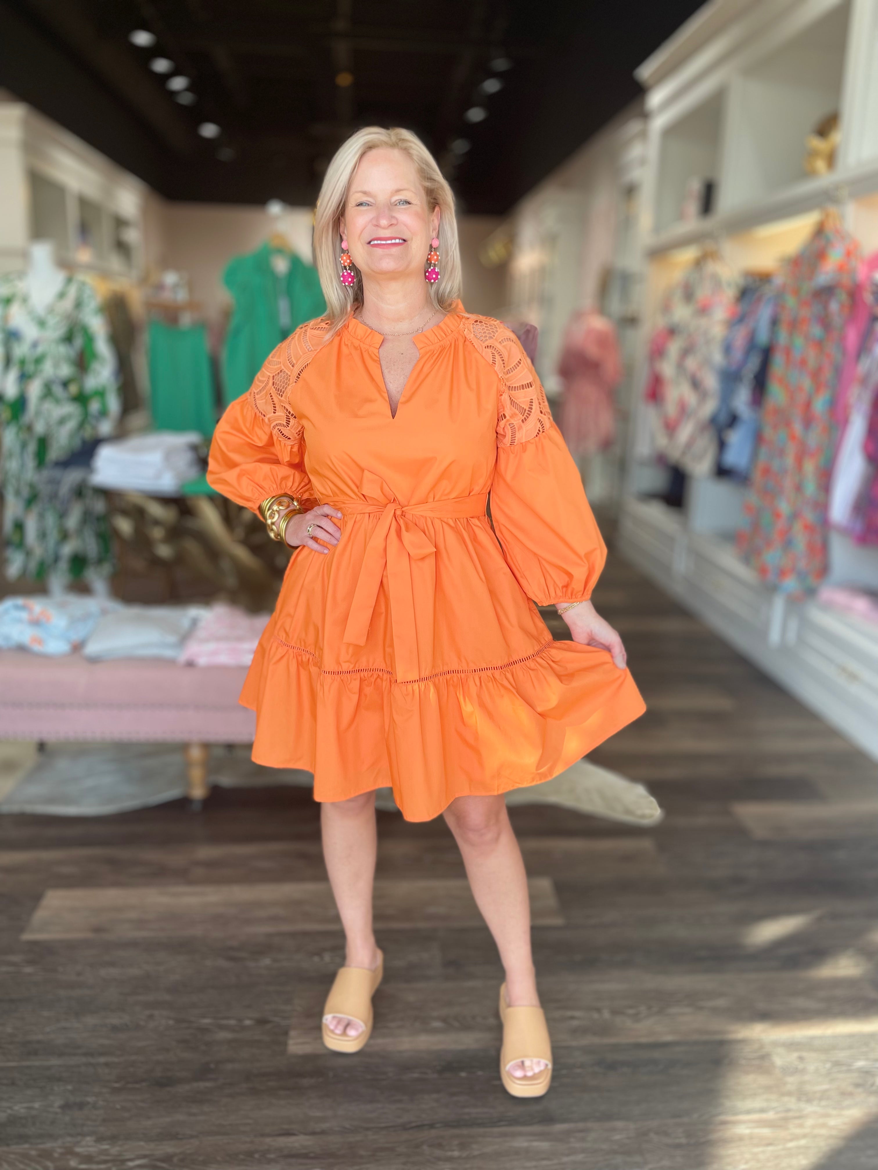 Jade Lace Block Tier Dress Orange