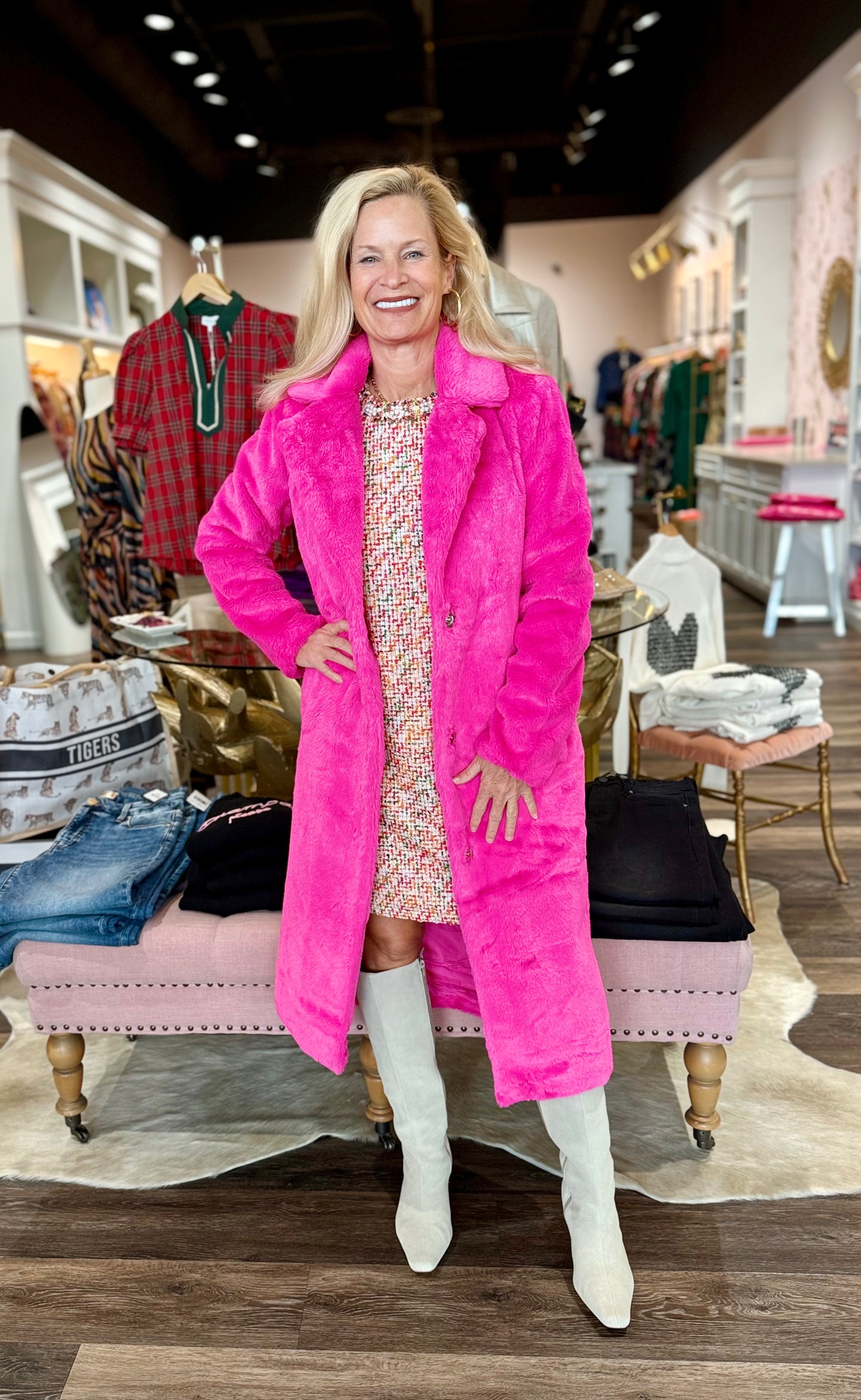 Extra Fuzzy Long Faux Fur Coat Hot Pink