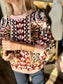 Solid Ribbed Detail Printed Sweater Top Multi