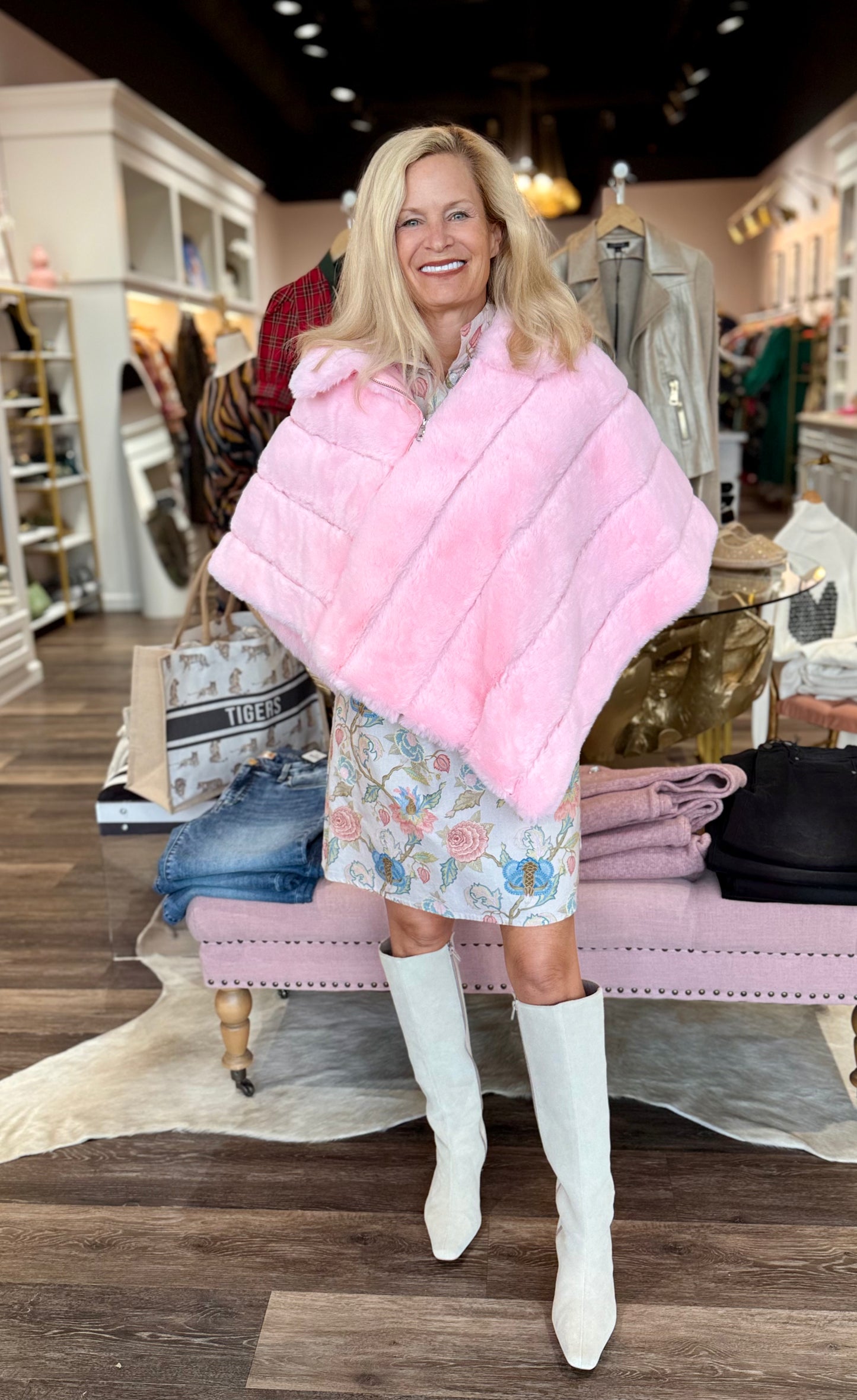 Extra Fuzzy Faux Fur Shawl Baby Pink