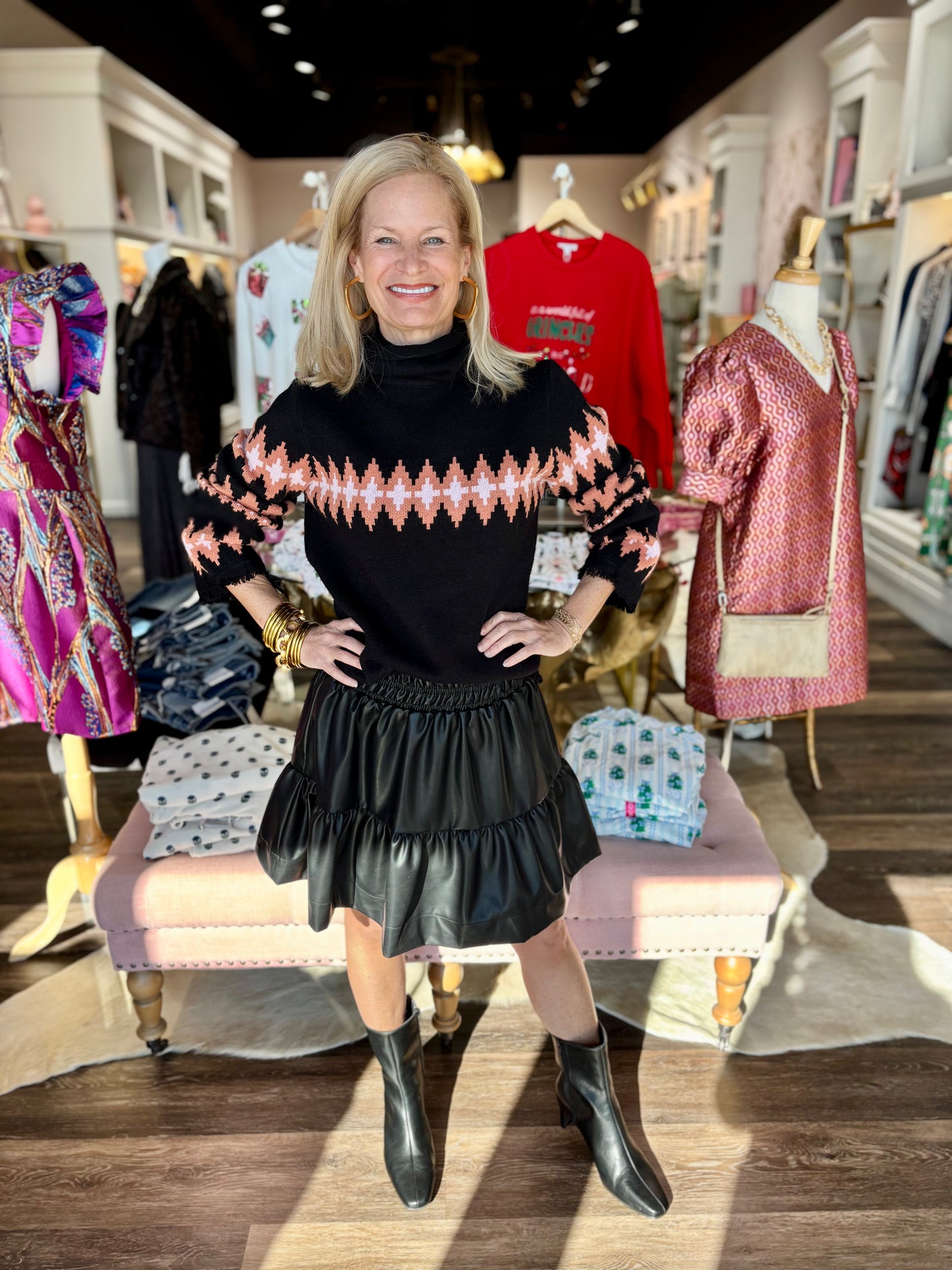 Tiered Leather Skirt Black