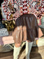 Tiered Leather Skirt Brown