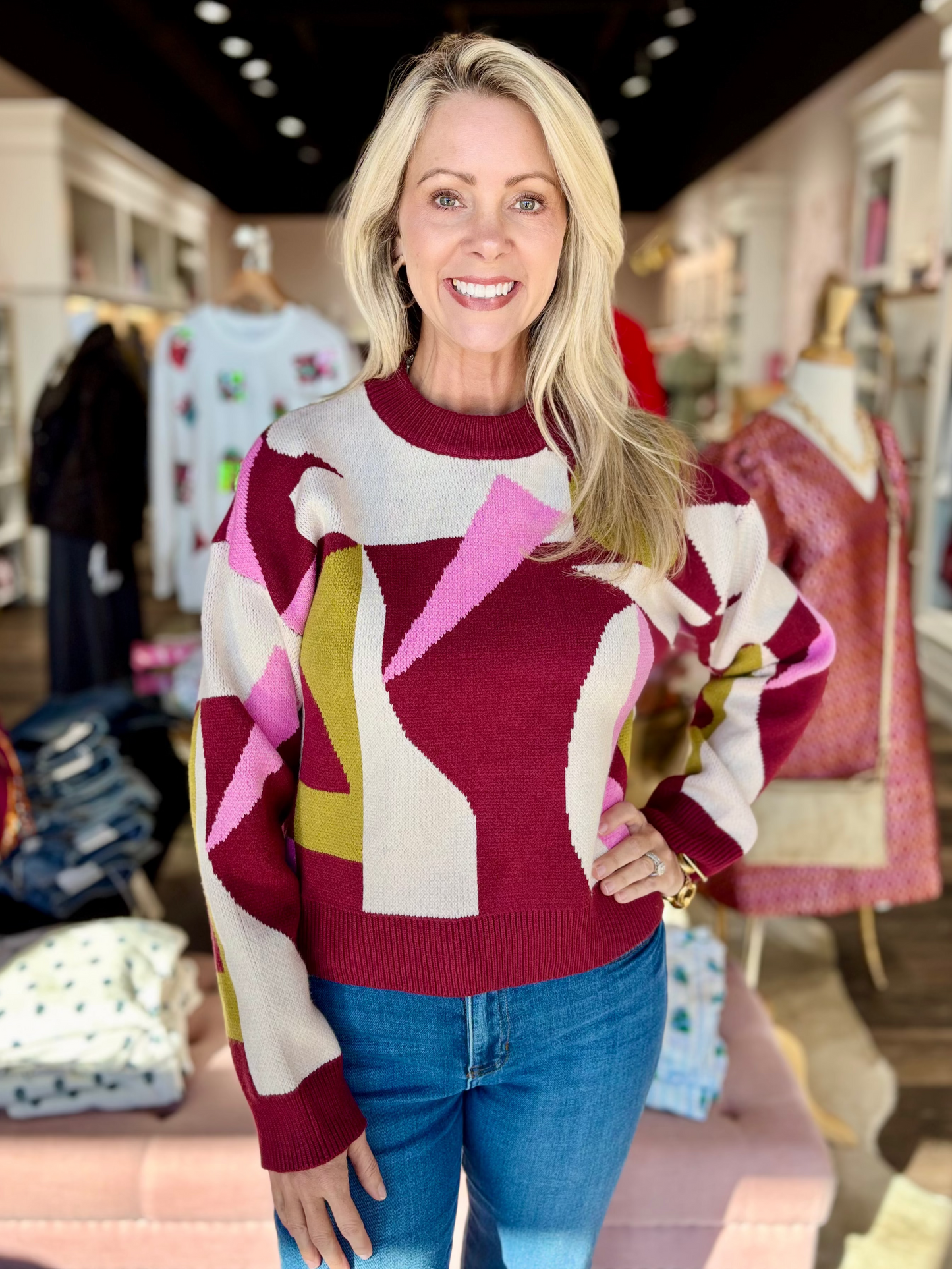 Mock Neck Abstract Sweater