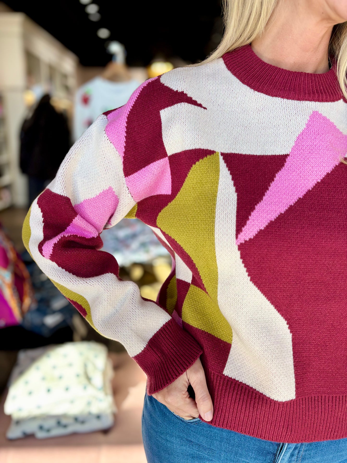 Mock Neck Abstract Sweater