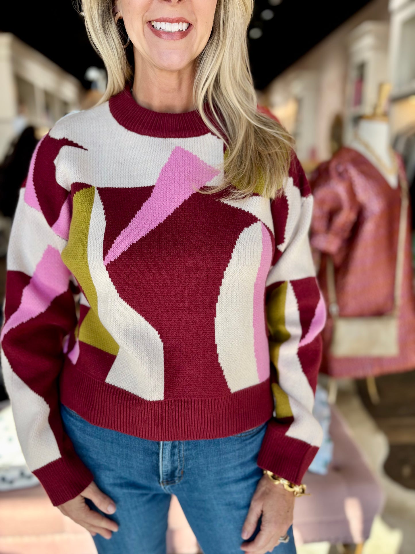 Mock Neck Abstract Sweater